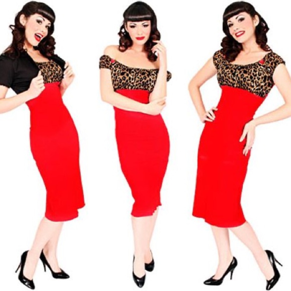 Mode Merr ~ red & cheetah -vamp- dress XS unworn NWOT *rockabilly*oldschool hot~